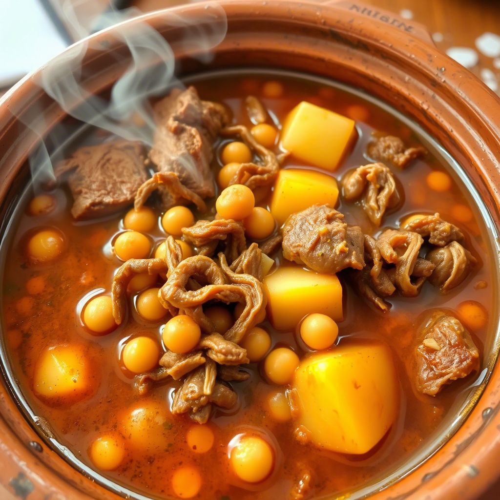 Guiso canario (Ropa Vieja) con carne, garbanzos y patatas