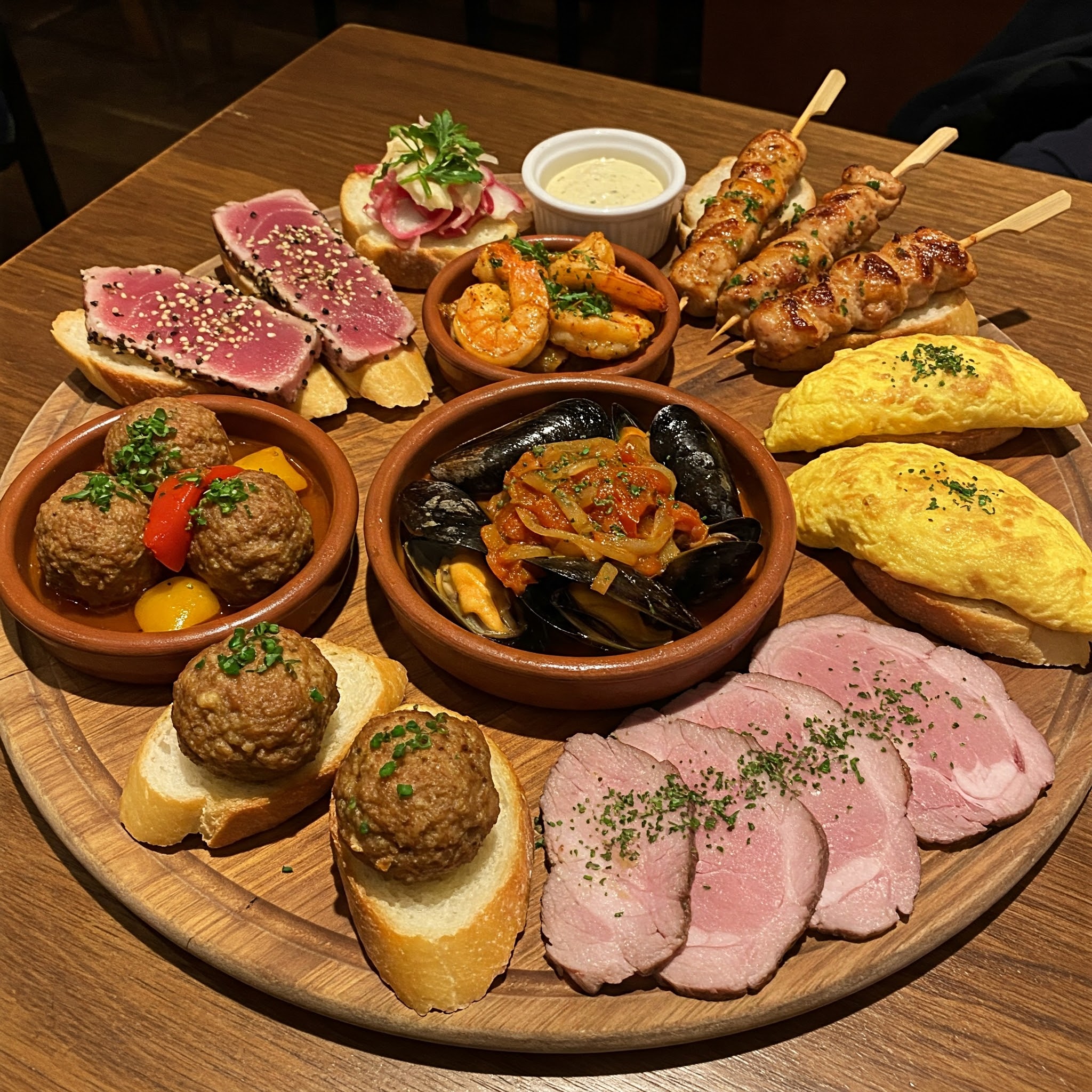 Variedad de tapas españolas servidas en El Horno De Neptuno