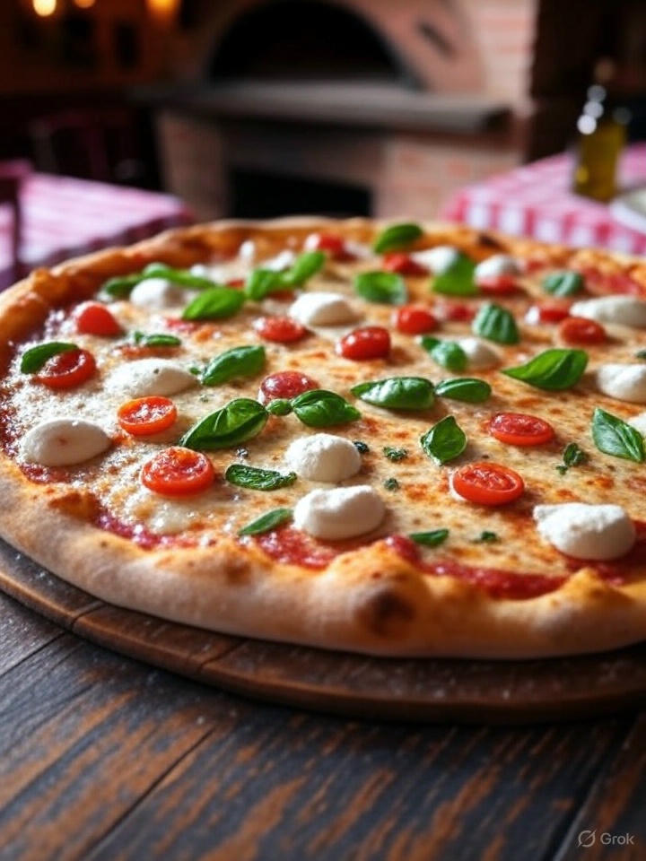 Pizza artesanal servida en La Trattoria